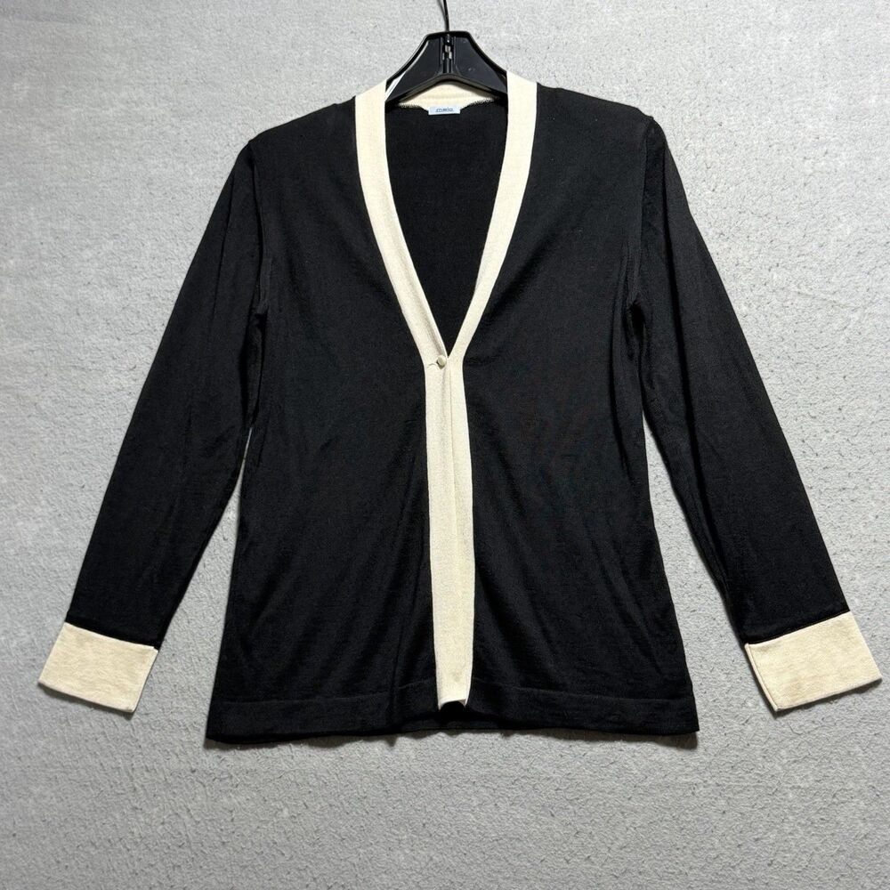 MALO Knit Cardigan Sweater Women’s Size Small Black Cream Italy Cashmere Silk